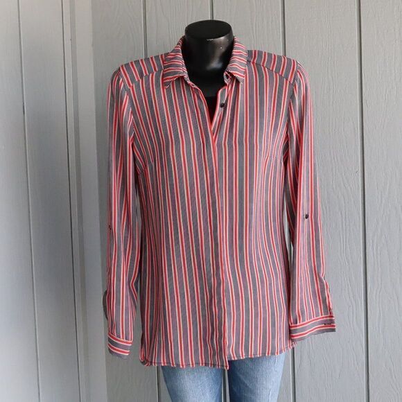 DR2 Striped Long Sleeve Button Down Blouse - Picture 2 of 13